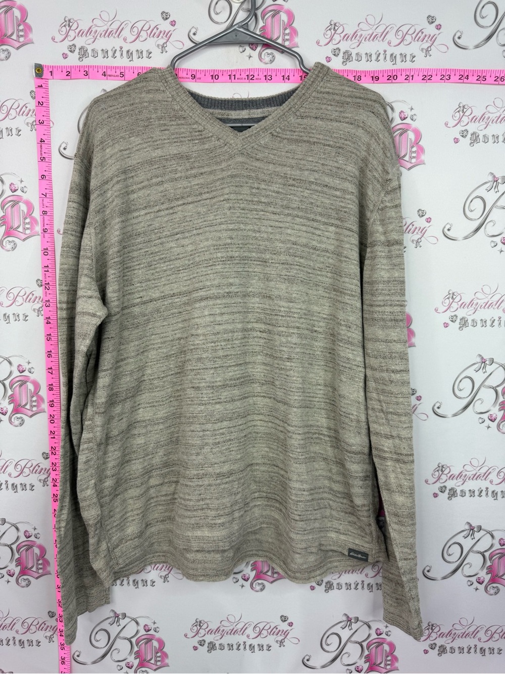 Eddie Bauer Men's V-Neck Striped Knit Sweater - Beige/Taupe